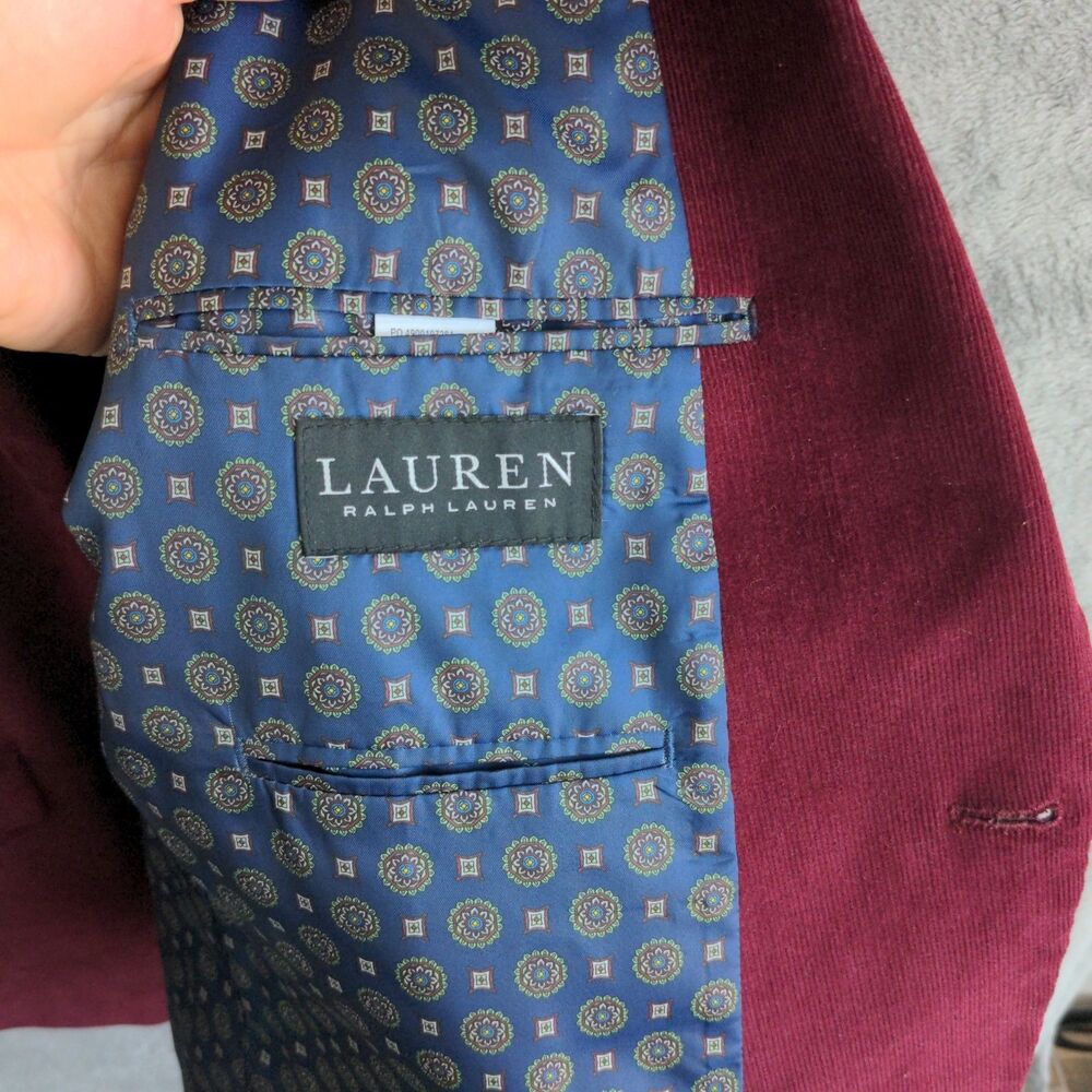 Ralph Lauren Black Label Corduroy Blazer 46L Burgundy Elbow Patches Academia - Picture 5 of 12